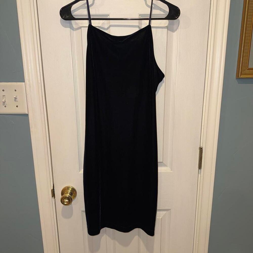 Navy velvet slip dress